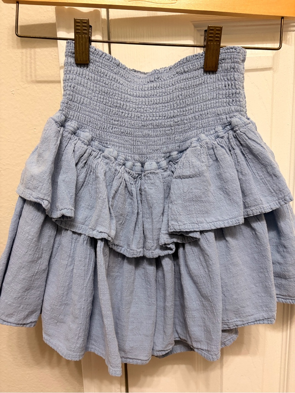 Altar'd State Light Blue Tiered Smocked Mini Skirt